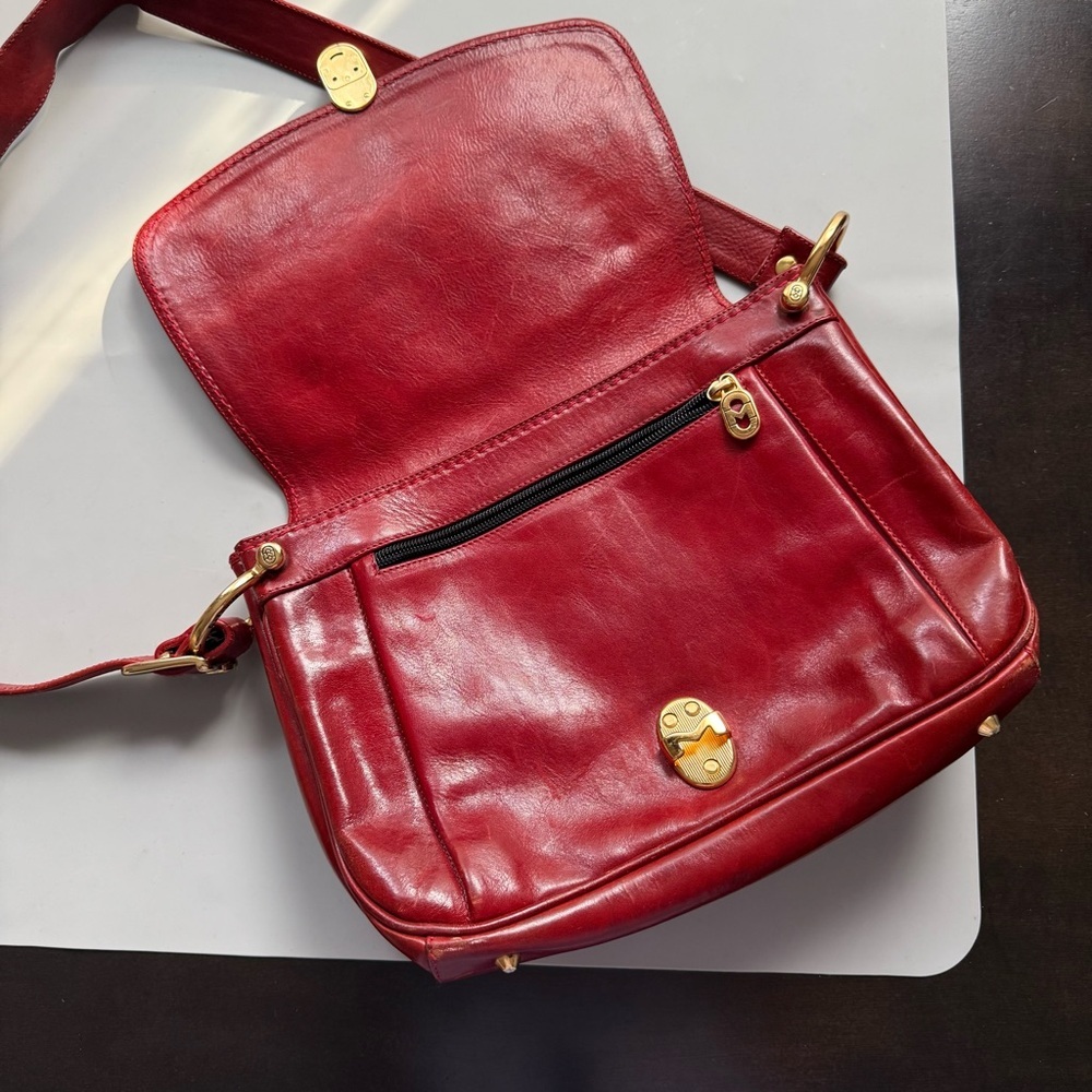 vtg Marino Orlandi Red Leather Medium Shoulder Bag Gold Hardware Y2K - Picture 2 of 9